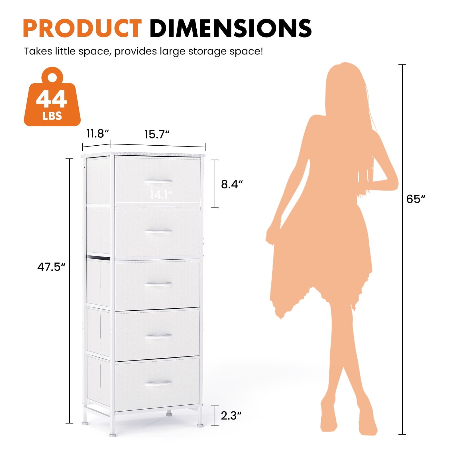 JIOABL 5-Drawer Fabric Dresser with Metal Frame and Wooden Top TV Stand - Perfect for Clothes, Living Room, Hallway, Entryway