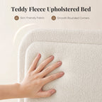 JIOABL Upholstered Platform Bed Frame with Adjustable Headboard, Teddy Fleece Fabric, No Box Spring Needed, White