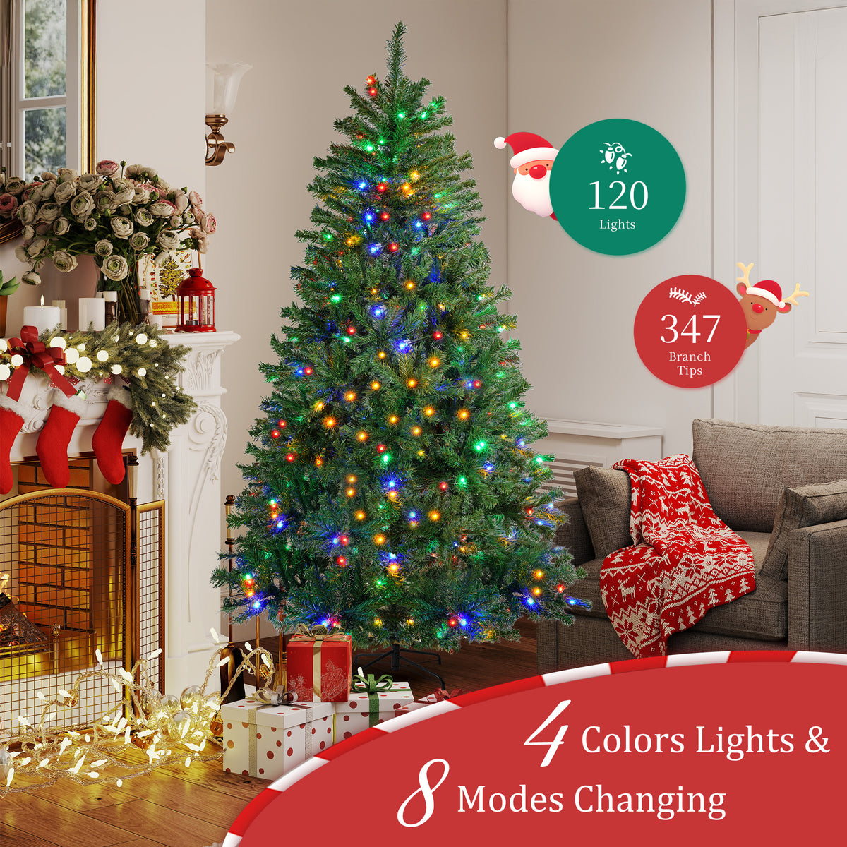 JIOABL Pre-Lit Spruce Artificial Christmas Tree for Home, Office, and Party Decor