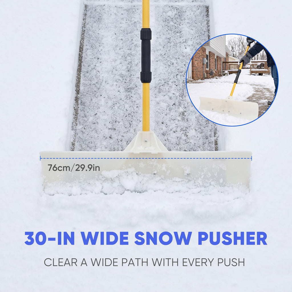 JIOABL 36 inch Snow Pusher, Reversible ABS Blade, Rust-Resistant Steel Handle, Manual Snow Plow with Multi-Point Fastening for Driveways ,Walkways and Yard