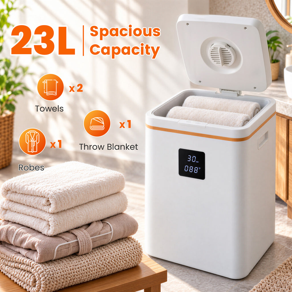 IOABL Square Towel Warmer Bucket, 20L Stainless Steel Liner, 3 Timer Settings (20/40/60 Mins), Ideal for Towels, Bathrobes, Blankets