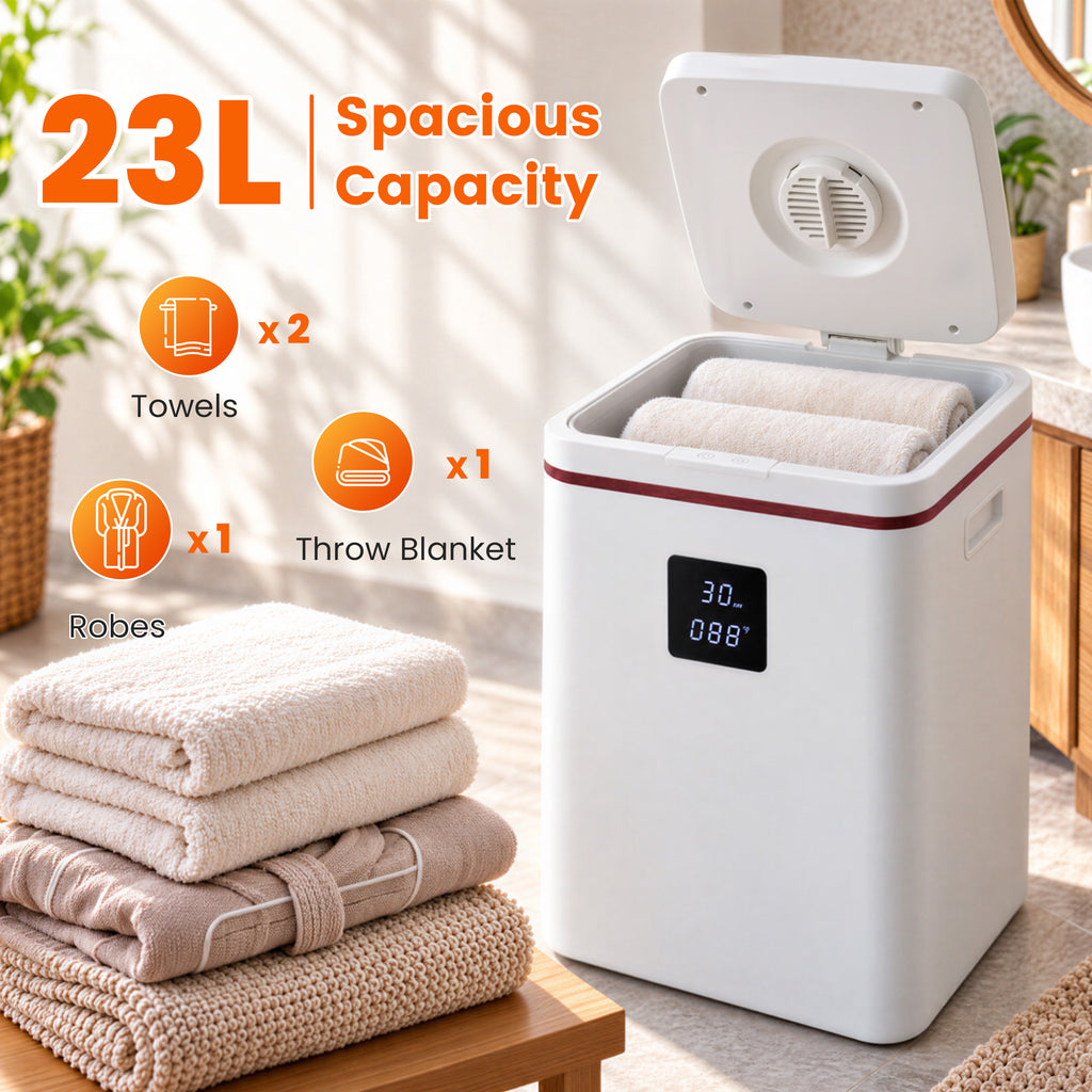 IOABL Square Towel Warmer Bucket, 20L Stainless Steel Liner, 3 Timer Settings (20/40/60 Mins), Ideal for Towels, Bathrobes, Blankets