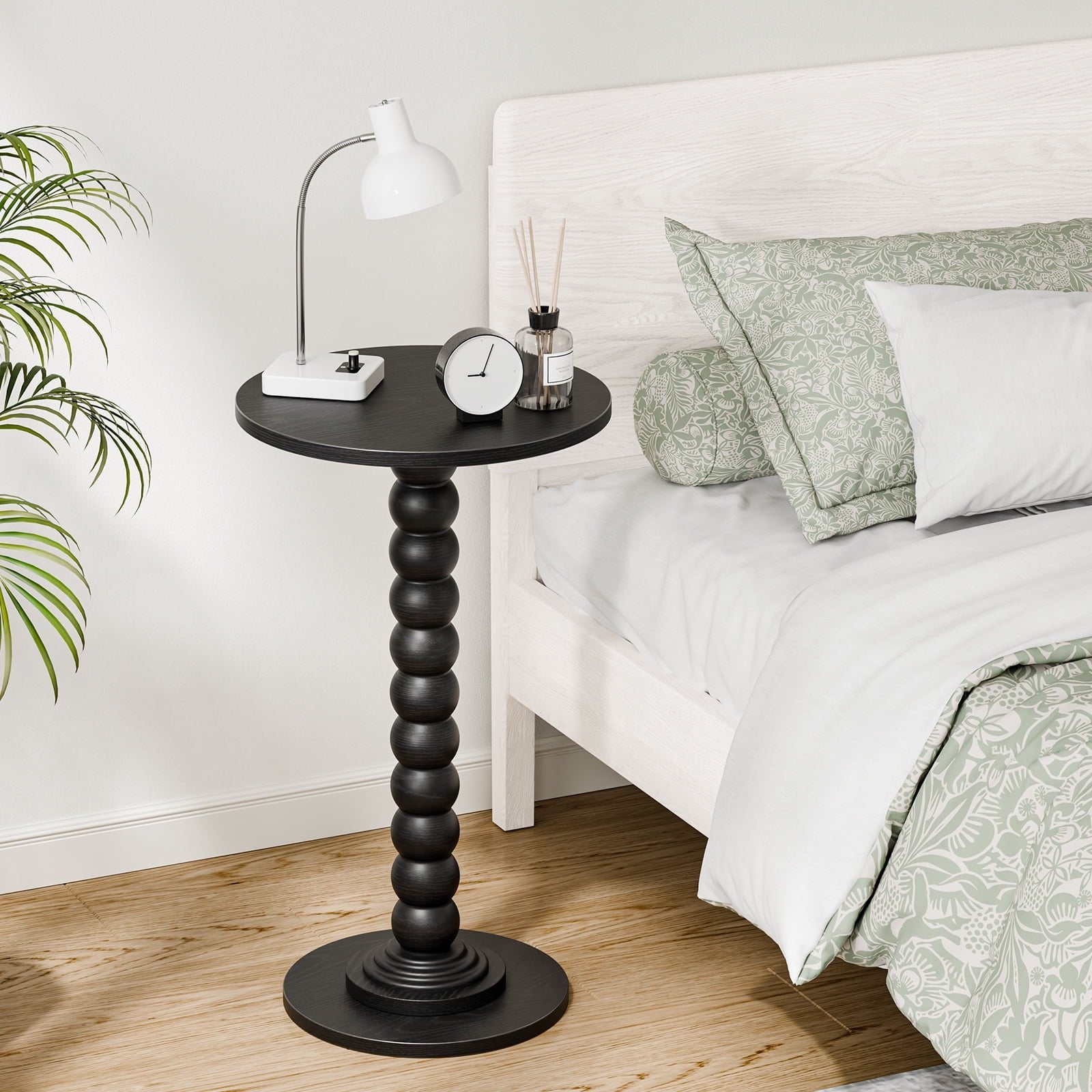 JIOABL Round Side Table, Small End Table with Waterproof MDF & Solid Wood Leg, Compact Space-Saving Accent Table for Living Room, Bedroom or Corners