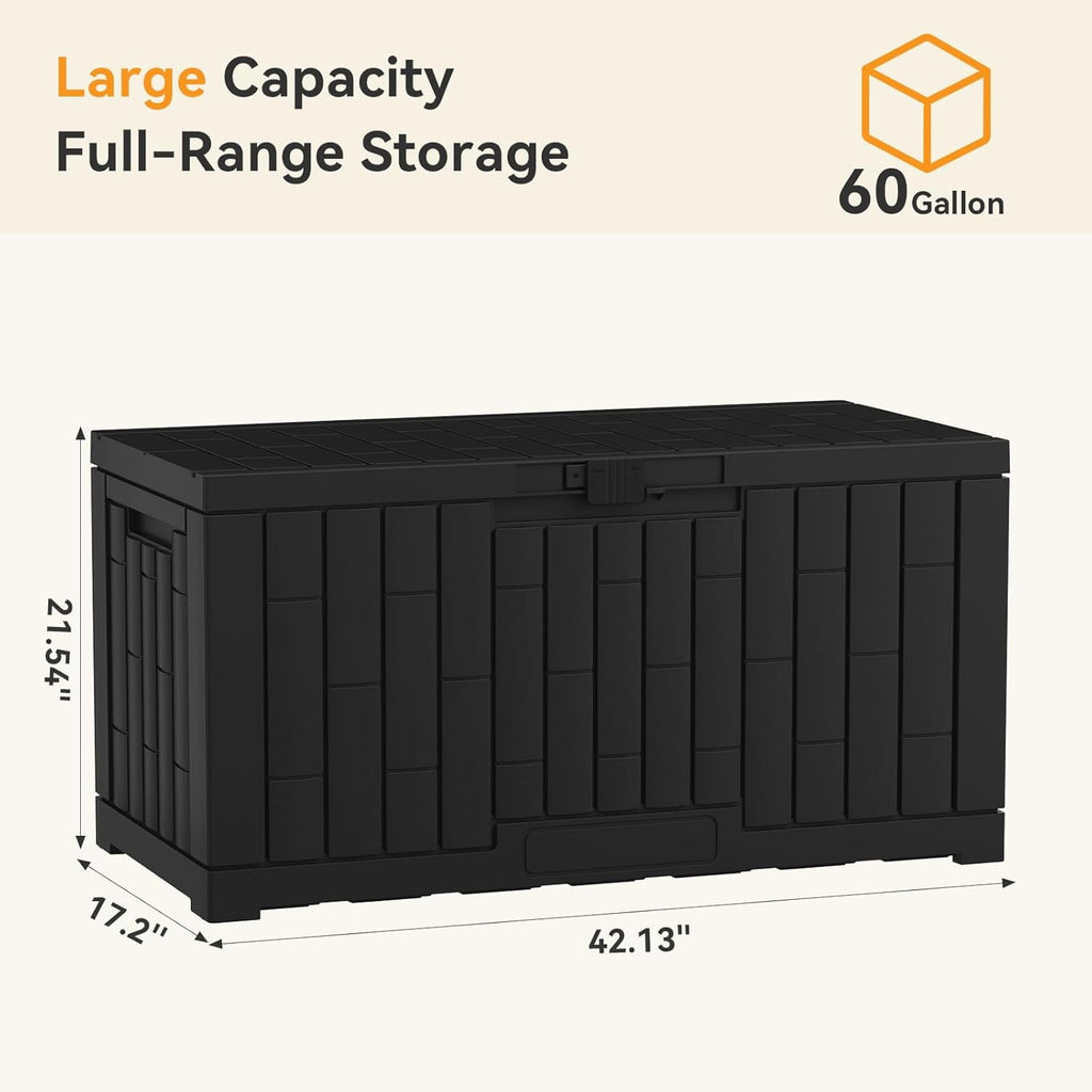 JIOABL 60-Gallon Waterproof Deck Box, UV-Resistant Resin, Lockable with Handles, Ideal for Patio Cushions, Garden Tools & Pool Accessories