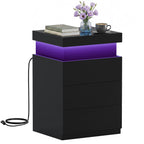 JIOABL Nightstand with Charging Station and RGB LED Light, 3 Drawers, Sliding Top, Bedside Table for Bedroom, Living Room and Dorm