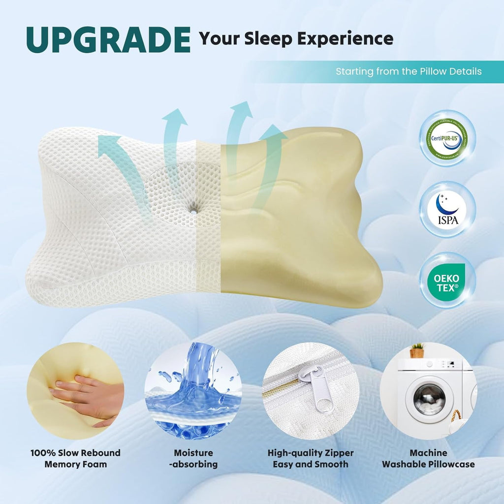 JIOABL Ergonomic Contour Memory Foam Pillows, Cervical Neck Pillow with Cooling Case for Neck Pain Relief