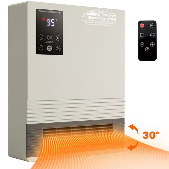 JIOABL 1500W Wall Heater with Remote, Fast Heating for Bathroom Bedroom, White