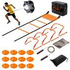 JIOABL Agility Ladder Training Set with Speed Parachute, Hurdles, Cones, Jump Rope for Soccer Football Speed & Agility, Yellow