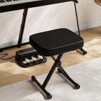 JIOABL Adjustable Piano Bench, X-Frame Music Stool with Padded Seat, Steel Frame, Cushion for Piano Keyboard Stand