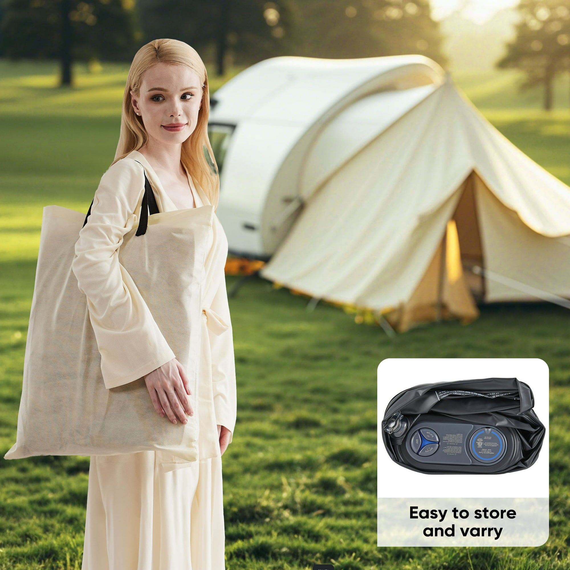 JIOABL  Air Mattress, Portable Low Noise Colchone Inflable with Built in Pump, Maximum Weight Capacity 600 lbs Air Bed for Camping, Beach, Outdoor