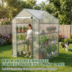 JIOABL 3-Tier Walk-In Greenhouse with PVC Cover, Roll-Up Zipper Door & Side Windows, Steel Frame, Outdoor Plant Greenhouse for Garden, Patio, Glear
