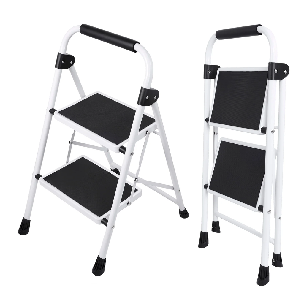 JIOABL 3 step ladder, 36-Inch Iron Step Stool with Non-Slip Pedals and Handrails - Portable Heavy Duty Steel Ladder for Kitchen, Garage, and Outdoor Use - Black