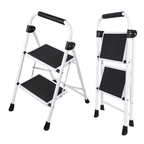 JIOABL 3 step ladder, 36-Inch Iron Step Stool with Non-Slip Pedals and Handrails - Portable Heavy Duty Steel Ladder for Kitchen, Garage, and Outdoor Use - Black