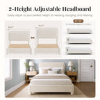 JIOABL Upholstered Platform Bed Frame with Adjustable Headboard, Teddy Fleece Fabric, No Box Spring Needed, White