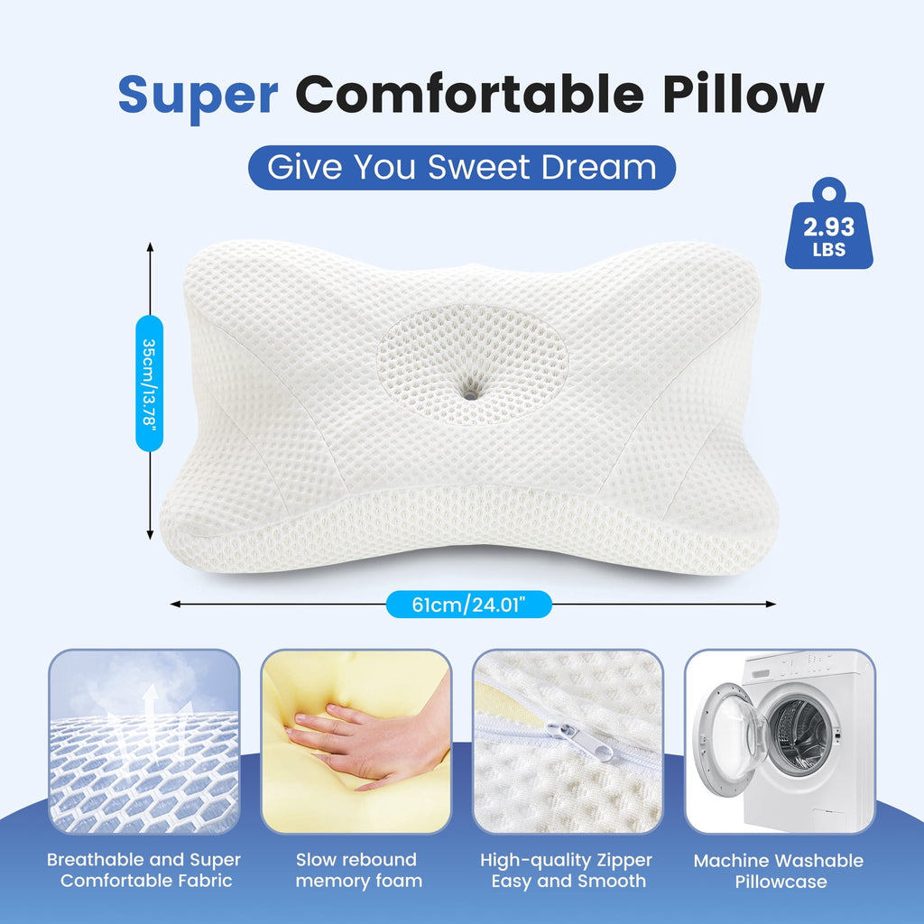 JIOABL Ergonomic Contour Memory Foam Pillows, Cervical Neck Pillow with Cooling Case for Neck Pain Relief