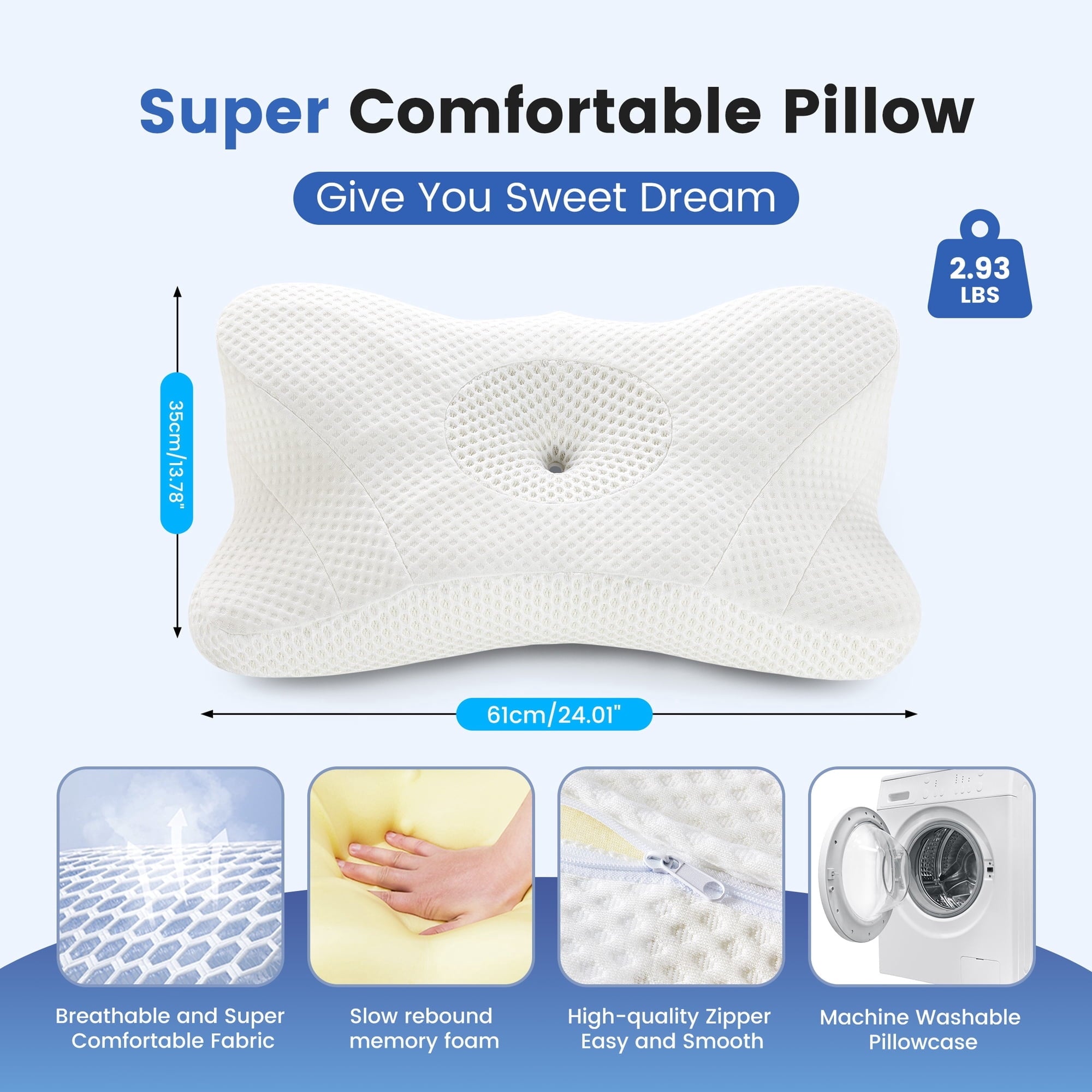 JIOABL Ergonomic Contour Memory Foam Pillows, Cervical Neck Pillow with Cooling Case for Neck Pain Relief
