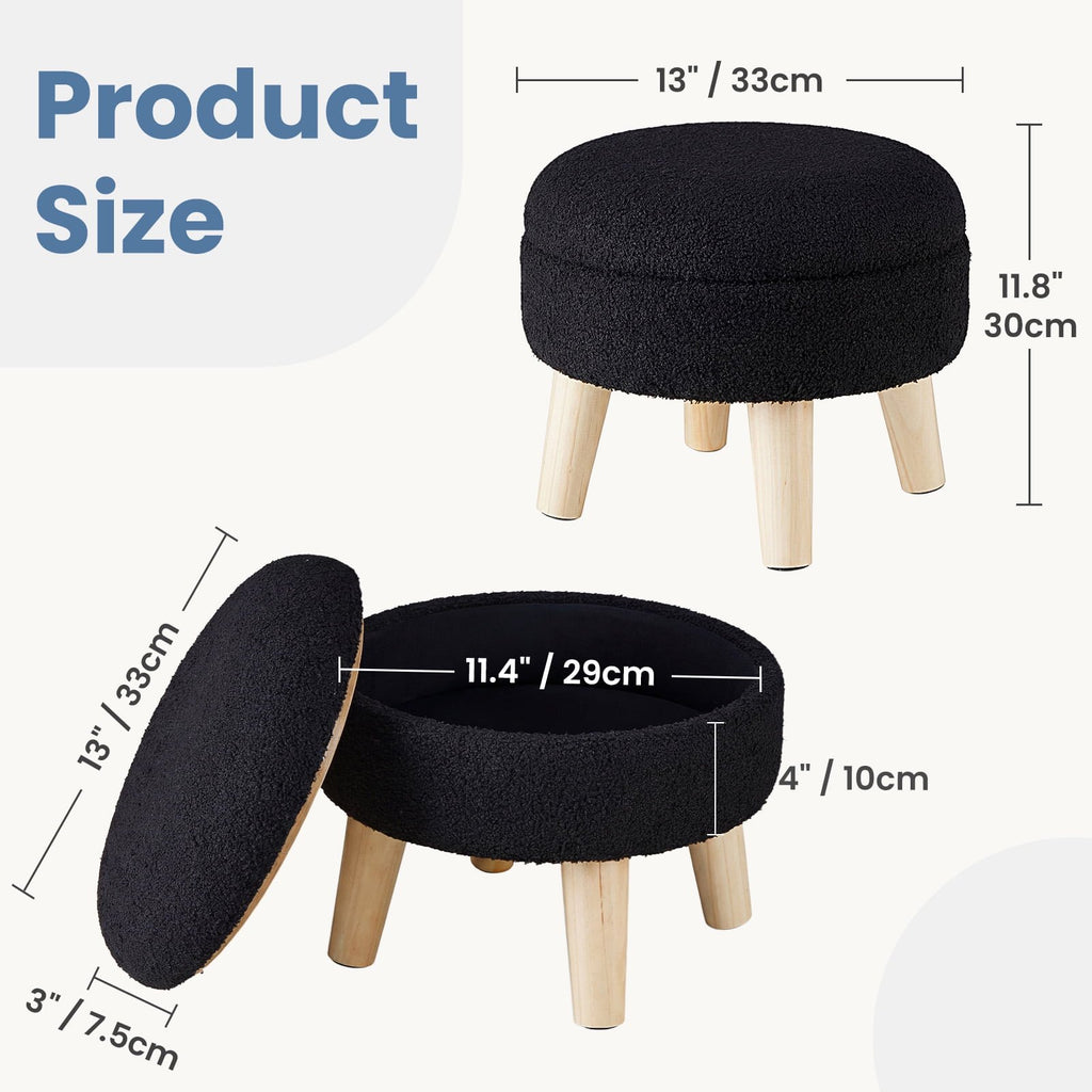 JIOABL Ottoman with Storage, 350lbs Capacity, Soft Teddy Fabric, Round Footrest, Wooden Legs, for Living Room & Bedroom