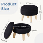 JIOABL Ottoman with Storage, 350lbs Capacity, Soft Teddy Fabric, Round Footrest, Wooden Legs, for Living Room & Bedroom
