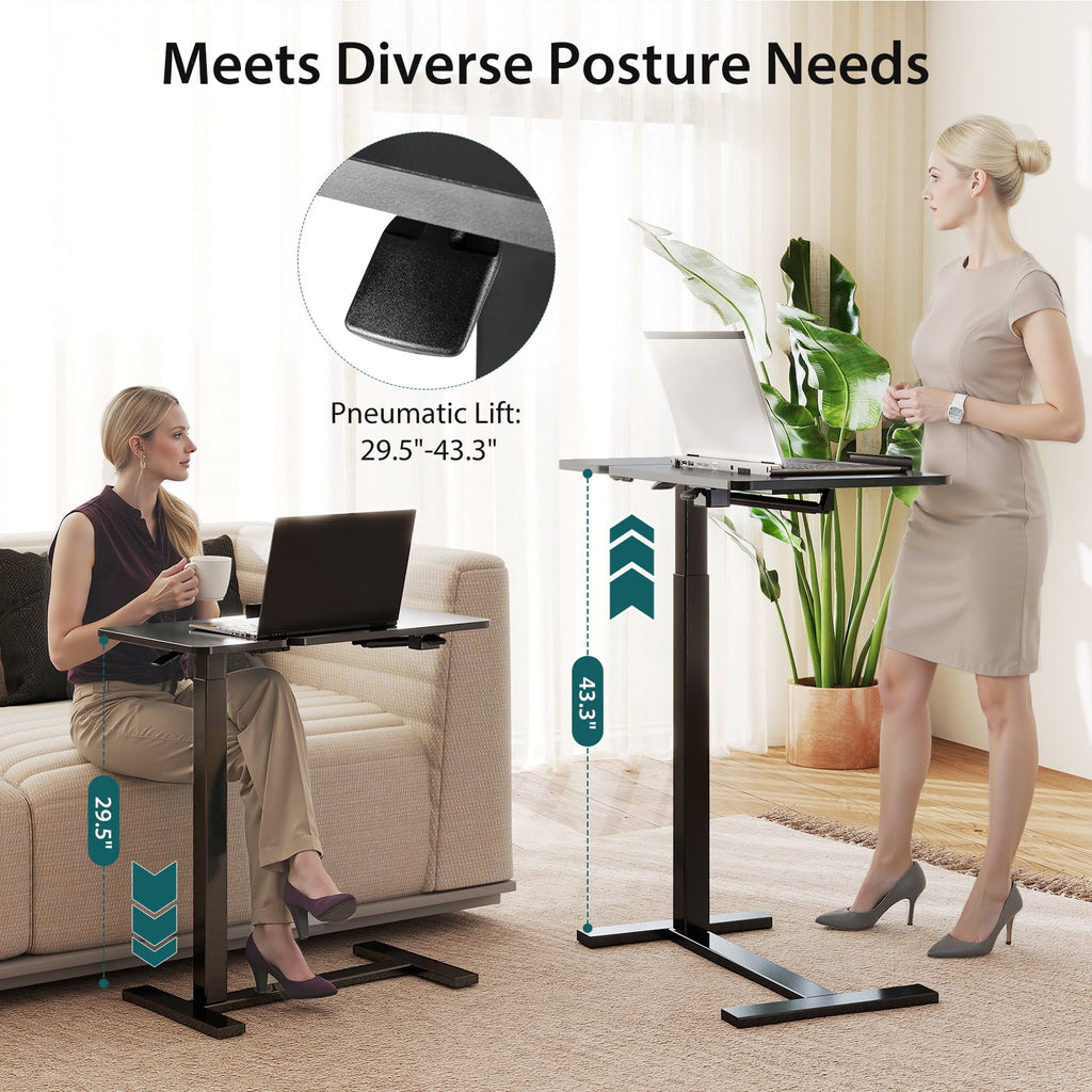 JIOABL Adjustable Overbed Bedside Table with Hidden Wheels for Hospital