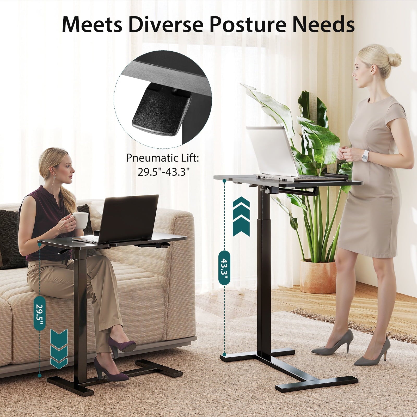 JIOABL Adjustable Overbed Bedside Table with Hidden Wheels for Hospital