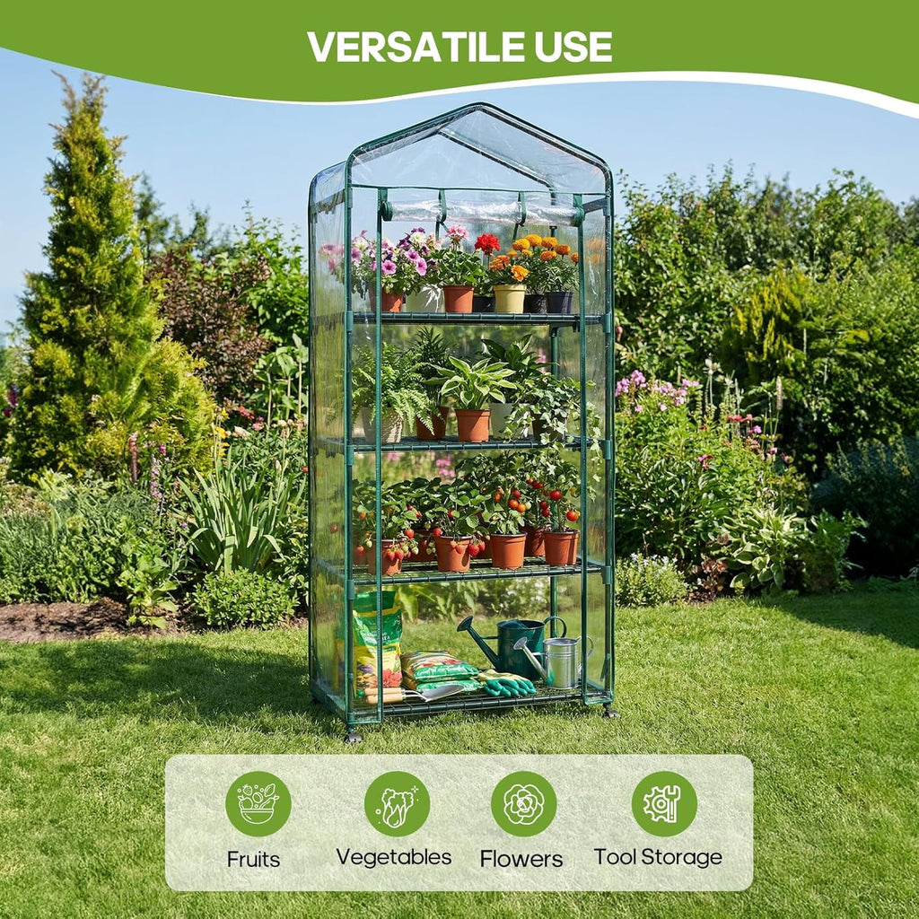 JIOABL Greenhouse with PE Cover, Portable Plant Grow House with Zipper Door & Steel Frame for Indoor Outdoor Garden