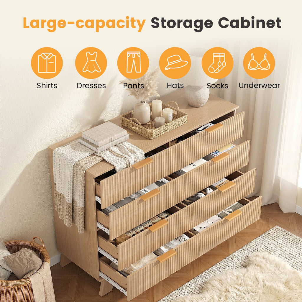 JIOABL Wood Dresser with Fluted Panel Design, Modern Storage Cabinet for Bedroom, Living Room, Hallway, Natural Oak