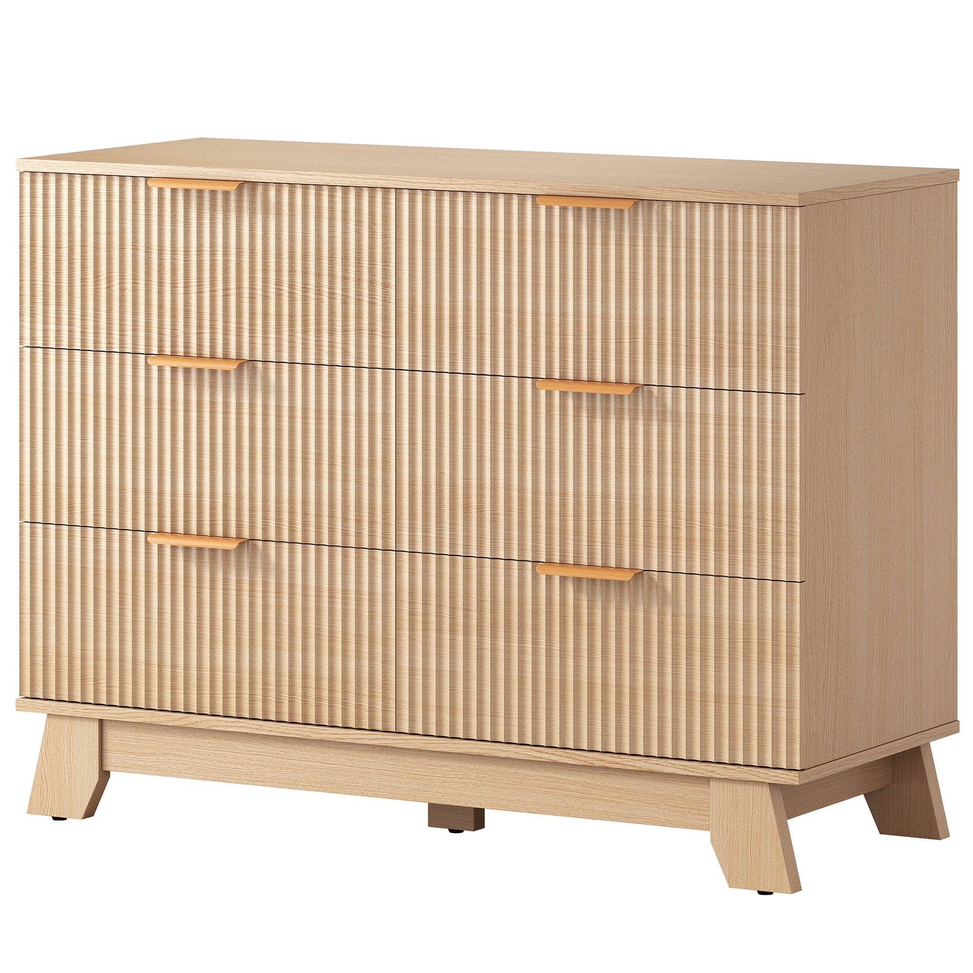 JIOABL Wood Dresser with Fluted Panel Design, Modern Storage Cabinet for Bedroom, Living Room, Hallway, Natural Oak