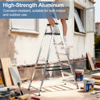 JIOABL Aluminum Folding Ladder, 330 lbs Capacity with Wide Non-Slip Steps, Steel Platform, Slim Fold Design