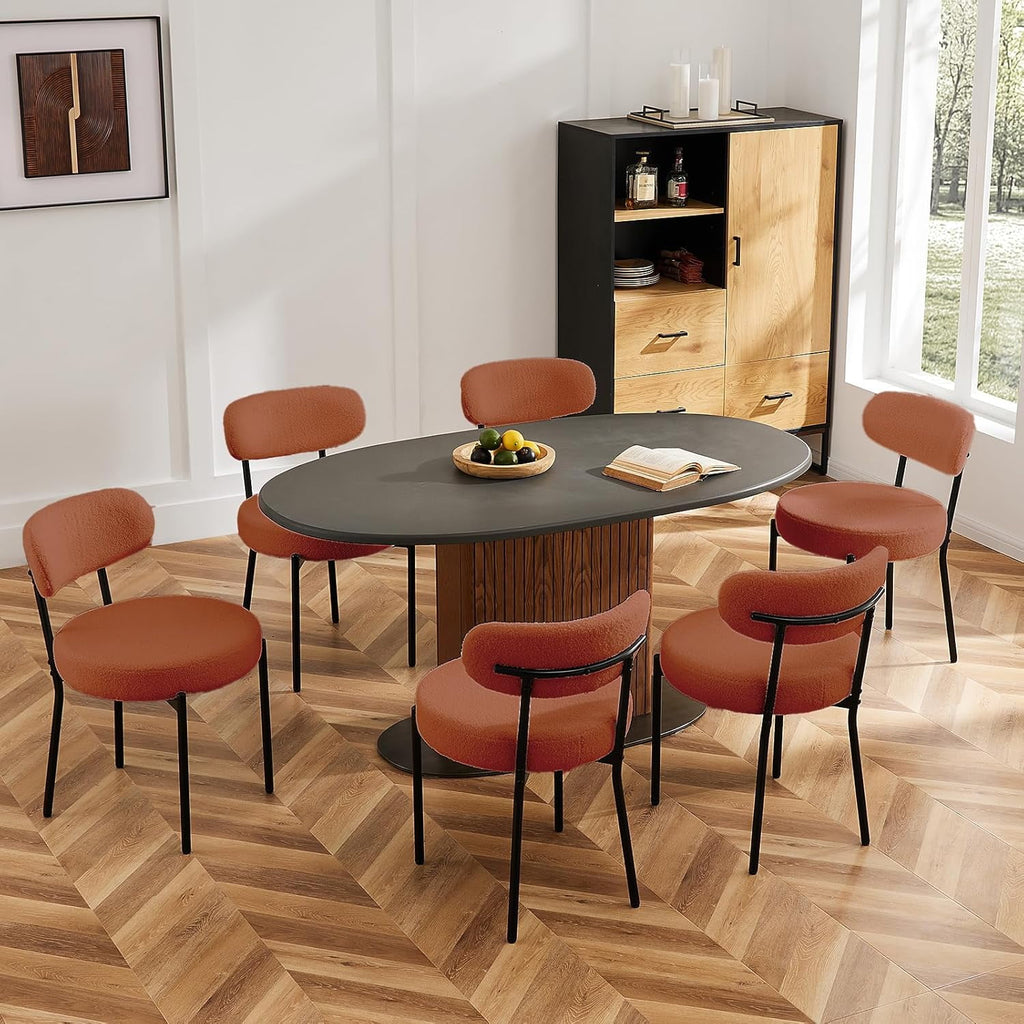 JIOABL Dining Chairs, Boucle Upholstered Kitchen Chairs with Curved Backrest & Metal Legs, Mid Century Modern Round Dining Room Chairs for Vanity, Living Room