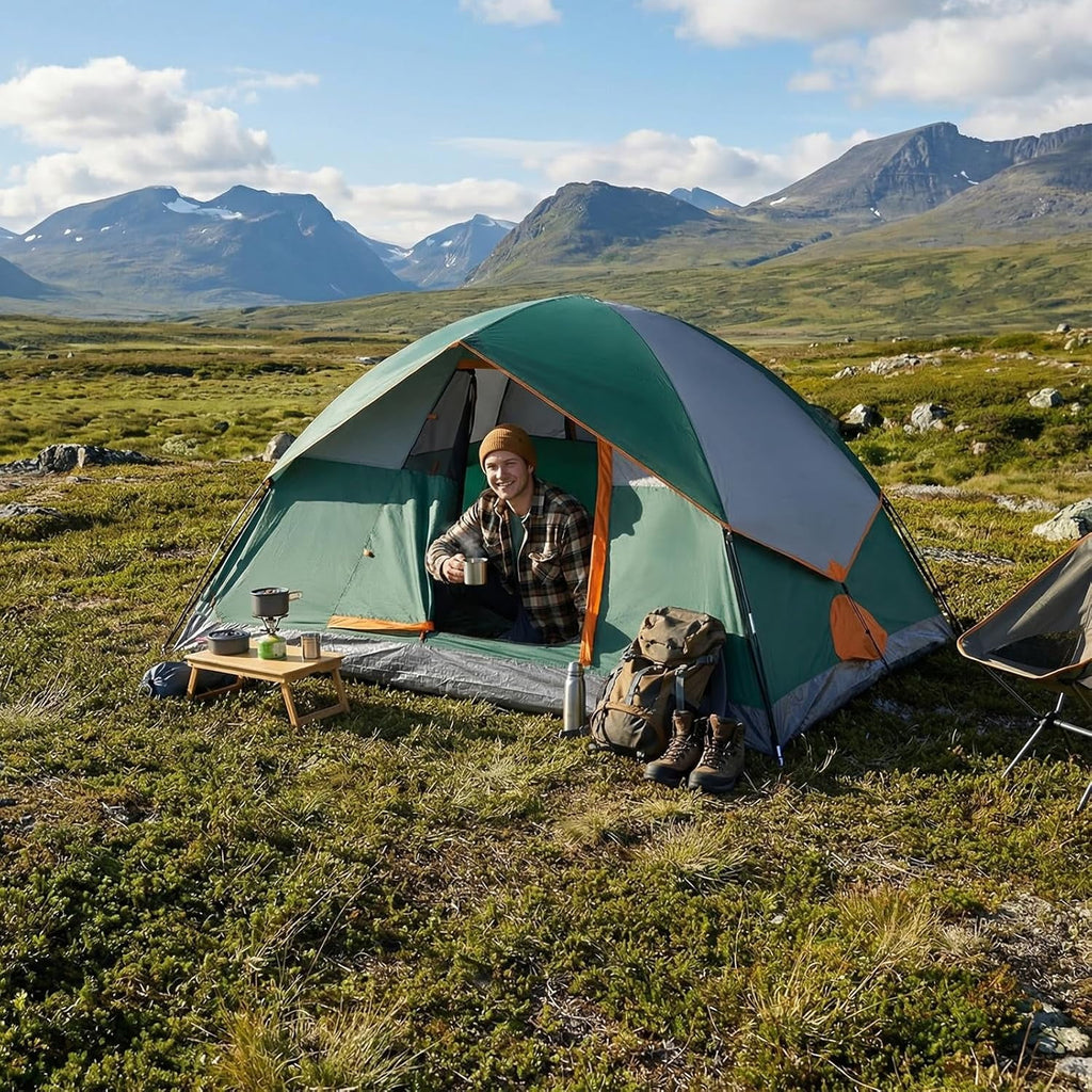 JIOABL Dome Camping Tent, Waterproof Polyester with Rainfly, Easy Setup, Ventilated Windows & Skylights, Portable Backpacking Tent