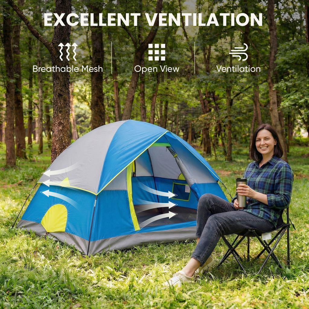 JIOABL Dome Camping Tent, Waterproof Polyester with Rainfly, Easy Setup, Ventilated Windows & Skylights, Portable Backpacking Tent