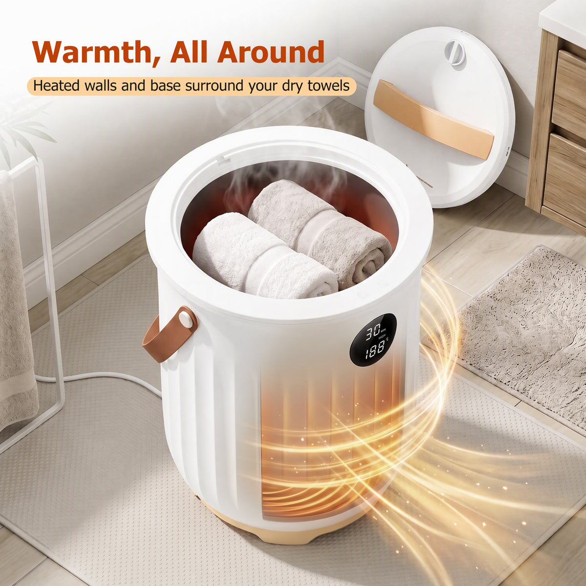 JIOABL 20L Towel Warmer, with Handle & Aroma Disc Holder, Holds Two 40“x70” Oversized Towels, Suitable for Robes, Blankets & Pajamas