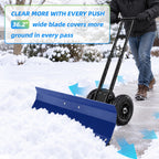 JIOABL 36 inch Snow Pusher with Wheels, Galvanized Steel Snow Plow, Adjustable Blade Angle & Handle for Driveway, Sidewalk & Walkway