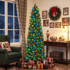 JIOABL Pre-Lit Fraser Fir Pencil Artificial Christmas Tree, Premium Multicolor LED Lights