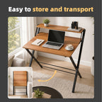JIOABL No Assembly Folding Desk with Shelf – 2-Tier Compact Space-Saving Laptop Computer Table, Portable Study Workstation for Small Apartment, Dorm, Bedroom & Home Office