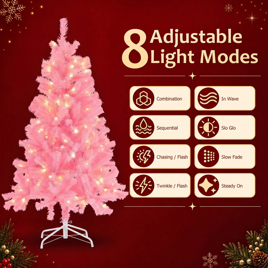 JIOABL Pre-Lit Artificial Christmas Tree, Pre Strung LED Lights, Indoor Xmas Holiday Decor with Metal Stand
