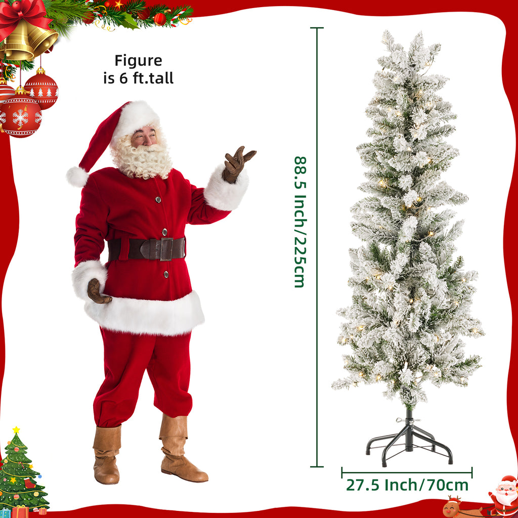 JIOABL Pre-Lit Fraser Fir Pencil Artificial Christmas Tree, Offering 8 Warm Light Modes