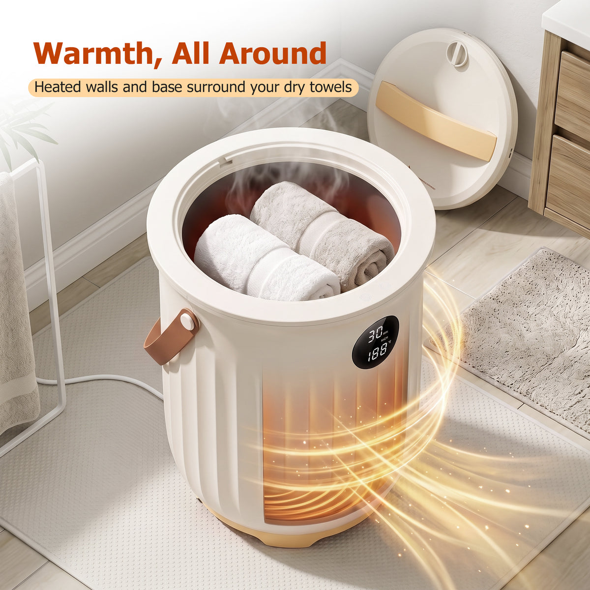 JIOABL 20L Towel Warmer, with Handle & Aroma Disc Holder, Holds Two 40“x70” Oversized Towels, Suitable for Robes, Blankets & Pajamas