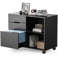 JIOABL 3-Drawer File Cabinet, Lateral Mobile Filing Cabinet Wood Storage Organizer with Wheels, Printer Stand & Open Shelves for Home Office