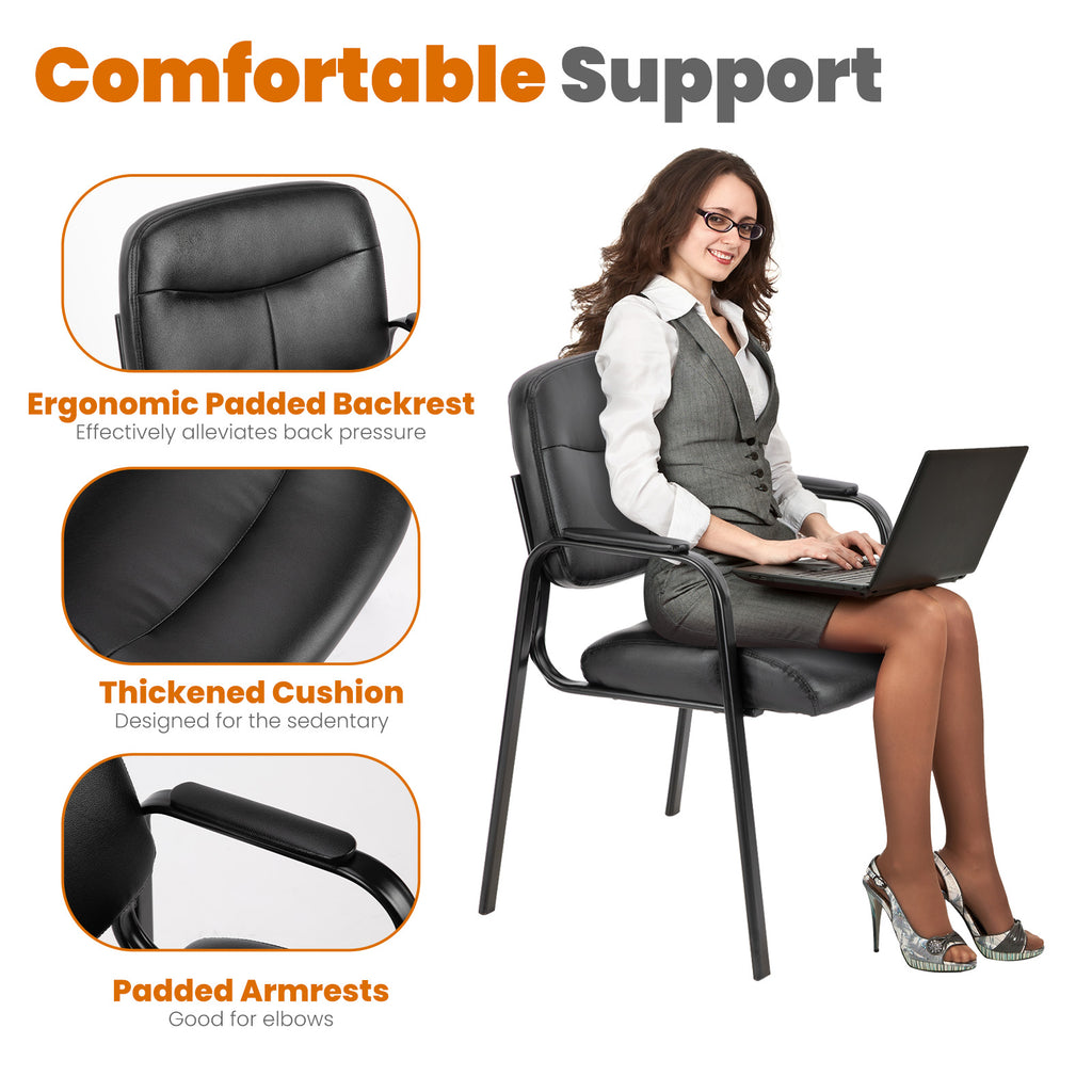 JIOABL Waiting Room Chairs No Wheels, Leather Stationary Office Reception Guest Chair with Padded Arms for Elderly Desk Conference Room Lobby Table Side Salon