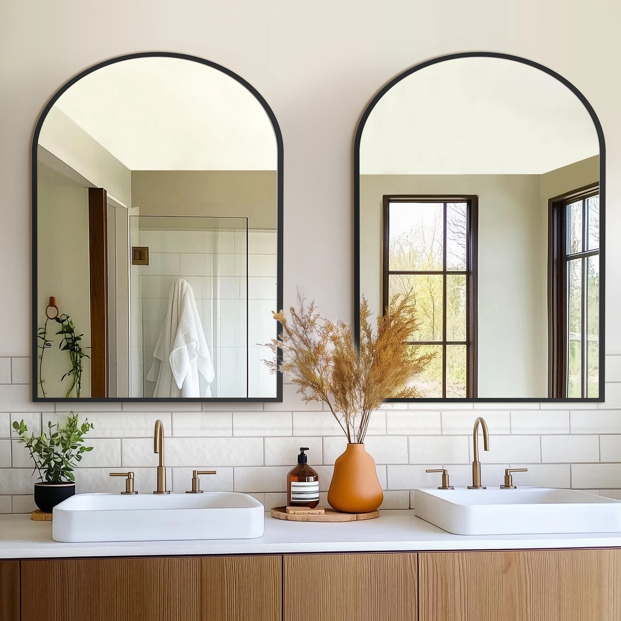 JIOABL Arched Shatterproof Bathroom Mirror, Tempered Glass, 2 Sided Anti-Rust for Vanity Wall Decor,