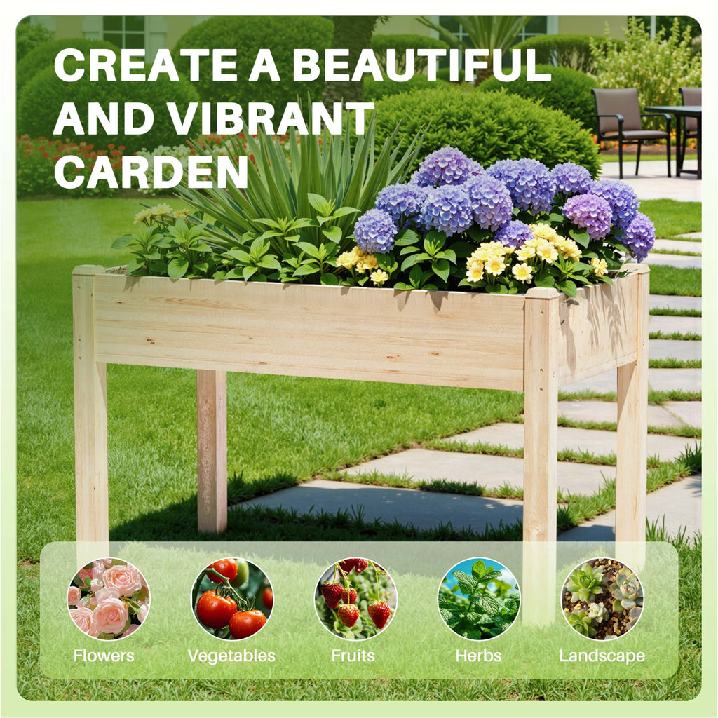 JIOABL Raised Garden Bed with Legs, Elevated Planter Box w/Bed Liner for Herbs Flowers Vegetables