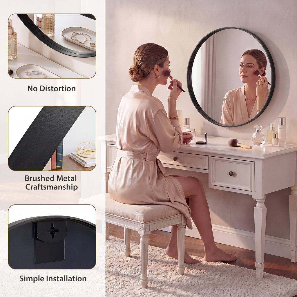 JIOABL Fluted Round Wall Mirror, HD Crystal Clear Bright Reflection with Premium Aluminum Alloy Frame, Hallway, Living Room, Bathroom