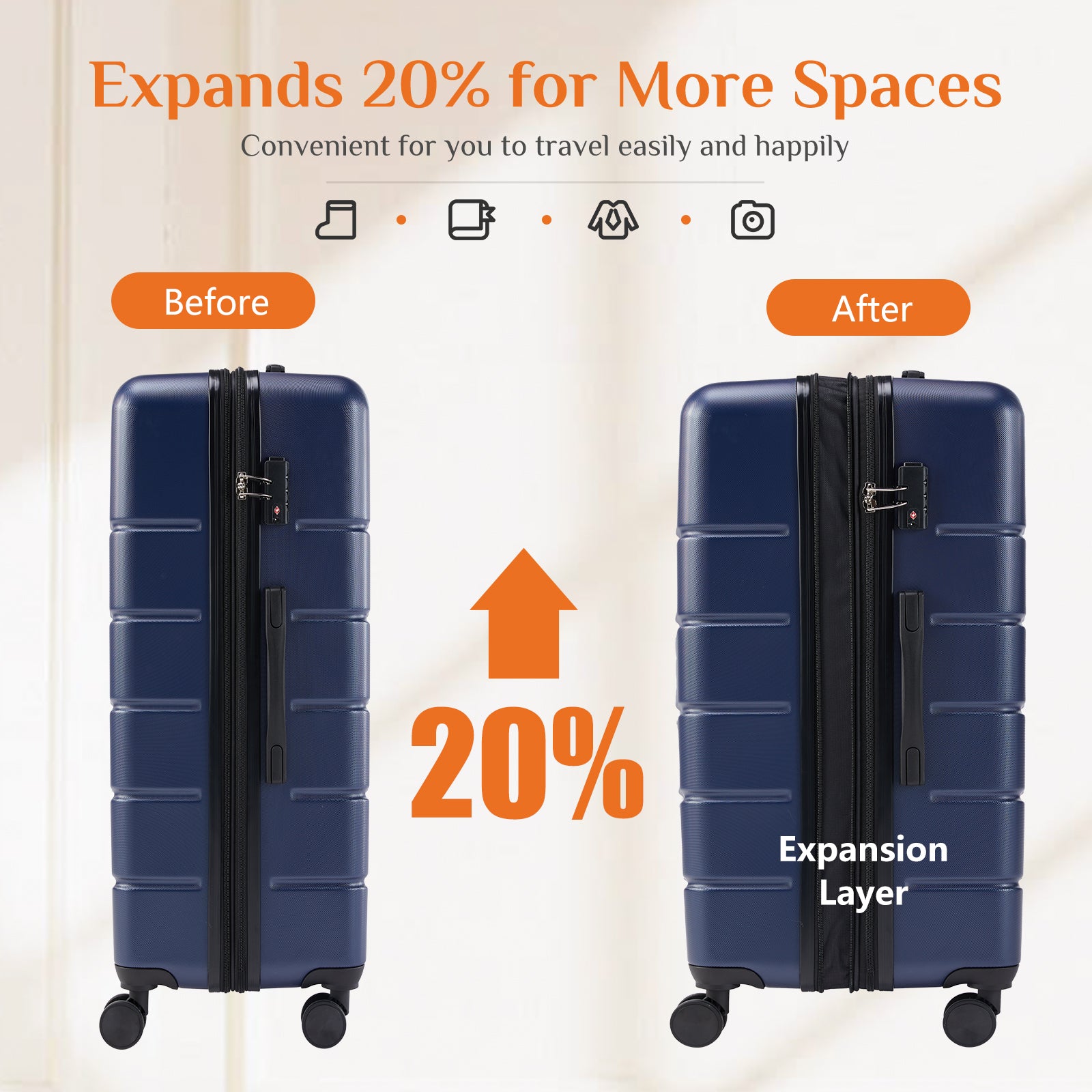 JIOABL Carry on Luggage, Hard Shell ABS Suitcase with Double Spinner Wheels, Lightweight Expandable Rolling Suit Case with TSA Lock