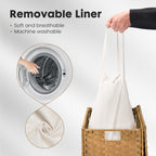 JIOABL Laundry Hamper with Lid, Clothes Hamper with Removable Liner Bags, Synthetic Rattan Laundry Basket for Clothes Toys in Bathroom Bedroom