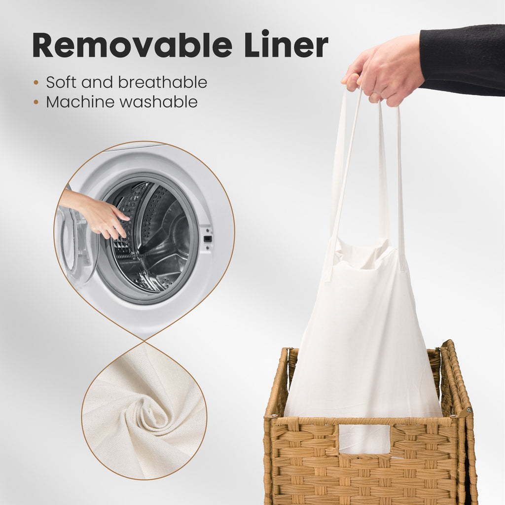 JIOABL Laundry Hamper with Lid, Clothes Hamper with Removable Liner Bags, Synthetic Rattan Laundry Basket for Clothes Toys in Bathroom Bedroom