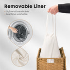 JIOABL Laundry Hamper with Lid, Clothes Hamper with Removable Liner Bags, Synthetic Rattan Laundry Basket for Clothes Toys in Bathroom Bedroom