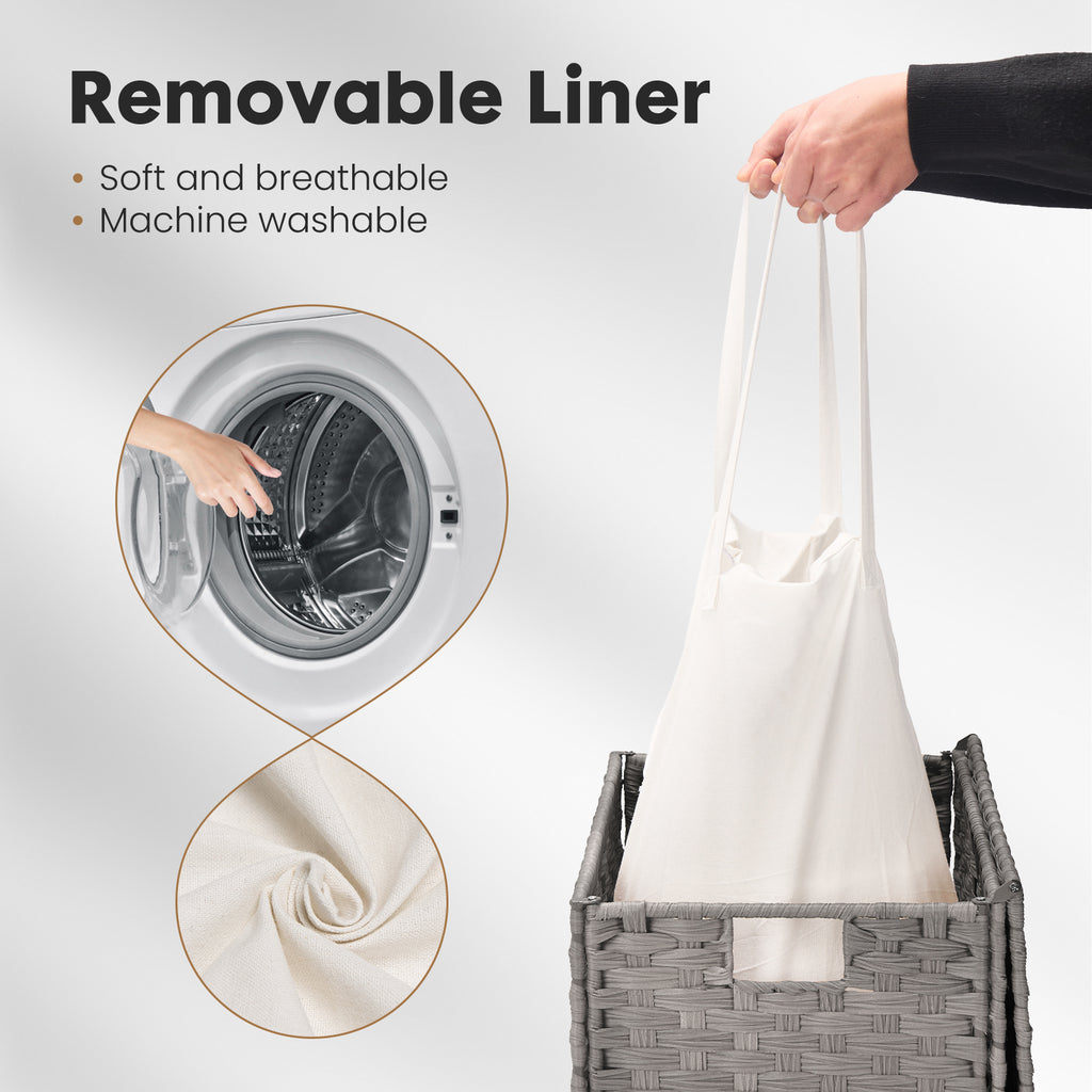 JIOABL Laundry Hamper with Lid, Clothes Hamper with Removable Liner Bags, Synthetic Rattan Laundry Basket for Clothes Toys in Bathroom Bedroom