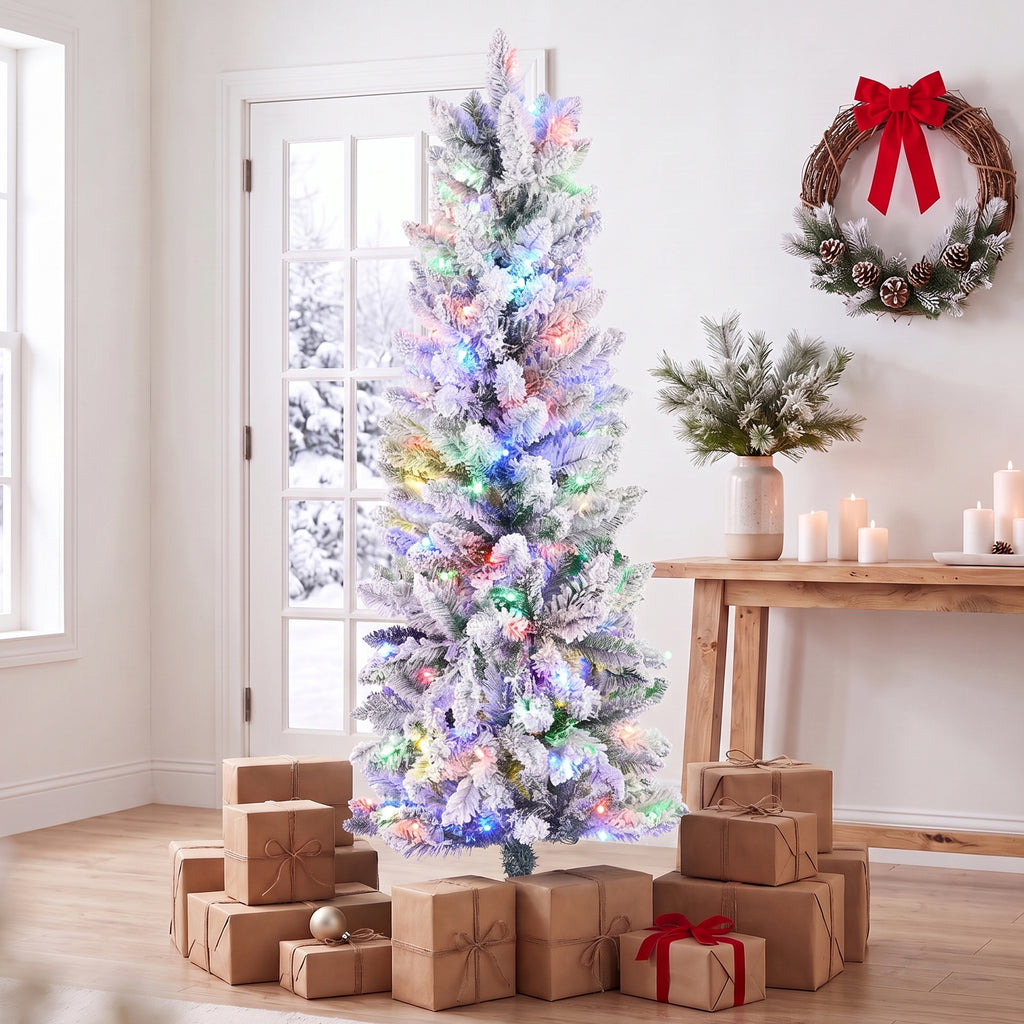 JIOABL Pre-Lit Fraser Fir Pencil Artificial Christmas Tree, Premium Multicolor LED Lights