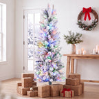 JIOABL Pre-Lit Fraser Fir Pencil Artificial Christmas Tree, Premium Multicolor LED Lights